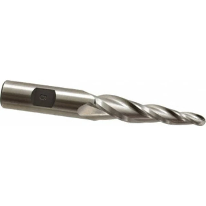 Made in USA 5 per Side 1/4 Small End Diam 2-1/4 LOC 3-Flute High Speed Steel Tapered Ball End Mill Uncoated, 1/2 Shan...
